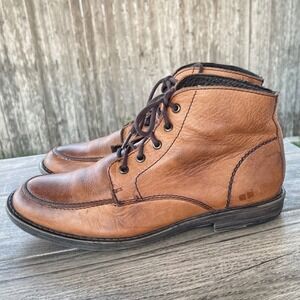 Bed Stu Leather Moc Toe Boots Mens 10 Brown Leather Distressed Ankle Vibram Sole